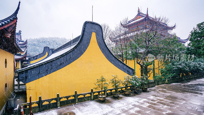 Chinese ancient architecture in snow